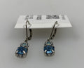Silver Stacked Blue Crystal Flower Earrings