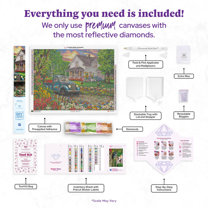 Diamond Painting Simpler Times 36.6" x 27.6" (93cm x 70cm) / Square with 80 Colors including 6 ABs and 3 Fairy Dust Diamonds / 104,813