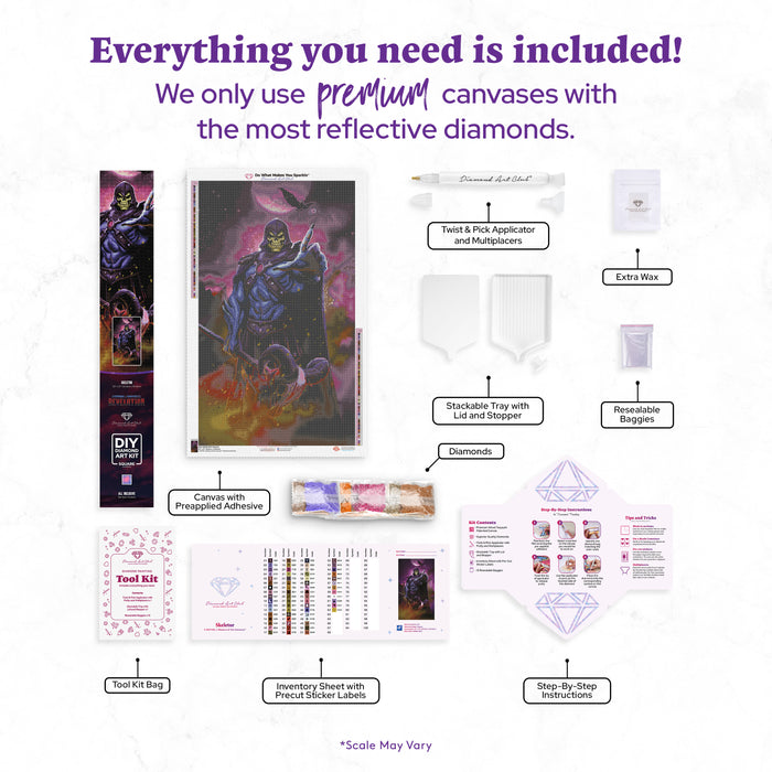 Diamond Painting Skeletor 22" x 37" (55.8cm x 93.9cm) / Square with 63 Colors including 4 ABs and 3 Fairy Dust Diamonds / 84,448