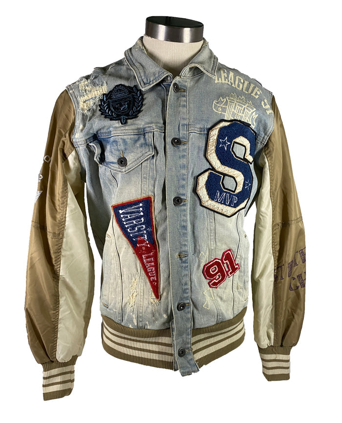 Smoke Rise Denim Varsity Jacket Size M