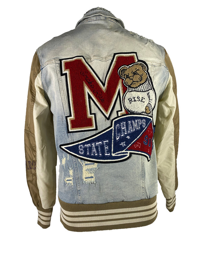 Smoke Rise Denim Varsity Jacket Size M