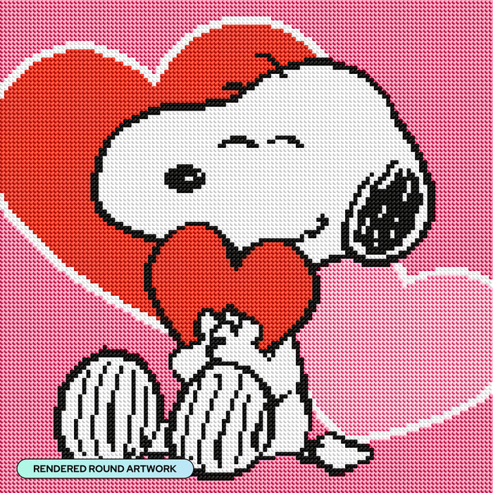 Diamond Painting Snoopy Valentine 13" x 13" (33cm x 33cm) / Round With 7 Colors including 2 ABs and 3 Fairy Dust Diamonds / 14,400