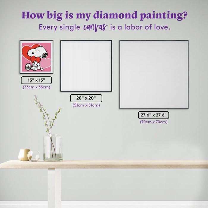 Diamond Painting Snoopy Valentine 13" x 13" (33cm x 33cm) / Round With 7 Colors including 2 ABs and 3 Fairy Dust Diamonds / 14,400
