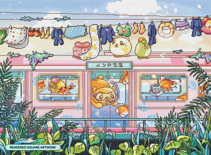 Diamond Painting Snorkel Train 35" x 25.6" (88.9cm x 65cm) / Square with 79 Colors including 2 ABs and 6 Fairy Dust Diamonds / 93,177