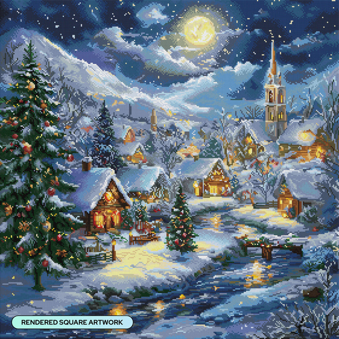 Diamond Painting Snow Covered Village 27.6" x 27.6" (69.9cm x 69.9cm) / Square with 72 Colors including 1 AB and 1 Iridescent Diamond and 3 Fairy Dust Diamonds / 78,961
