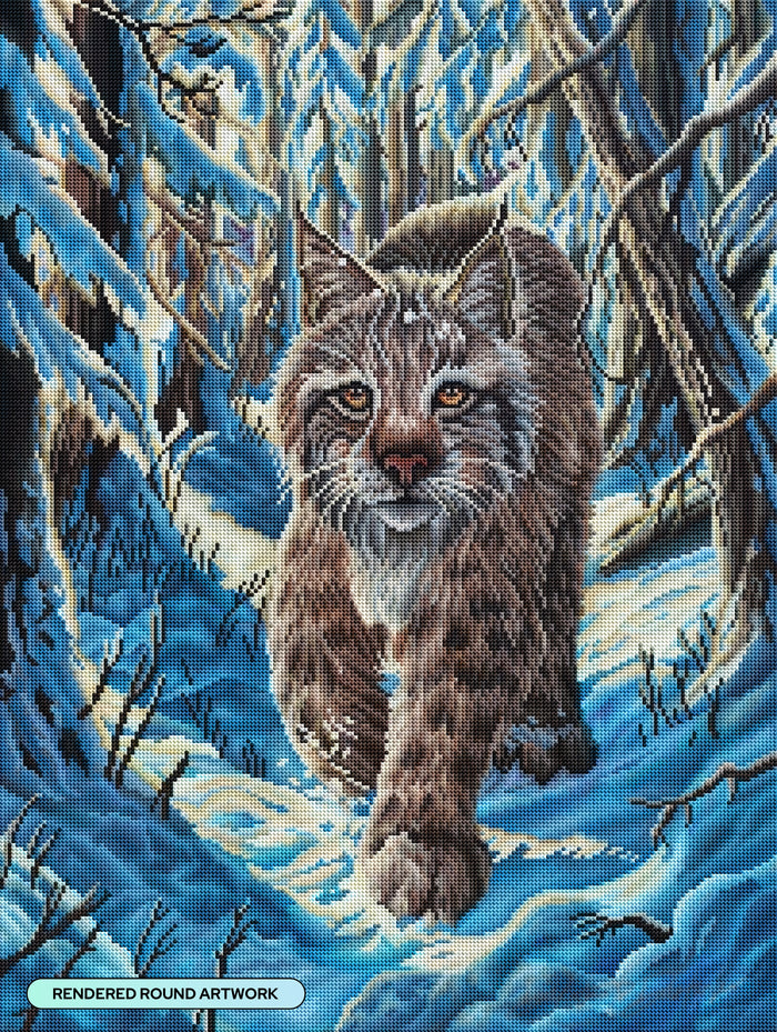 Diamond Painting Snow Lynx 22" x 29" (55.6cm x 73.7cm) / Round with 54 Colors including 2 ABs and 3 Fairy Dust Diamonds / 54,136