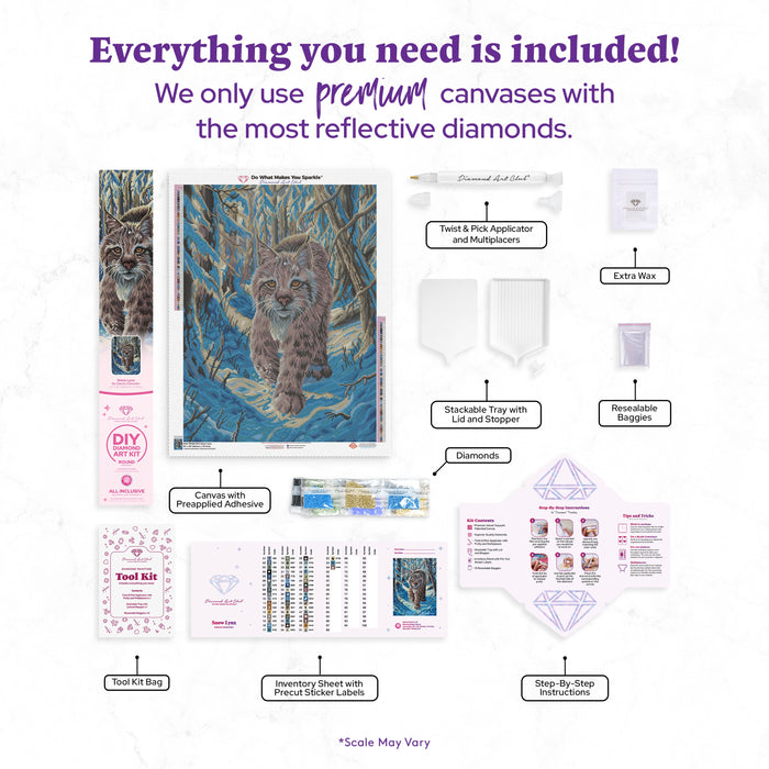 Diamond Painting Snow Lynx 22" x 29" (55.6cm x 73.7cm) / Round with 54 Colors including 2 ABs and 3 Fairy Dust Diamonds / 54,136