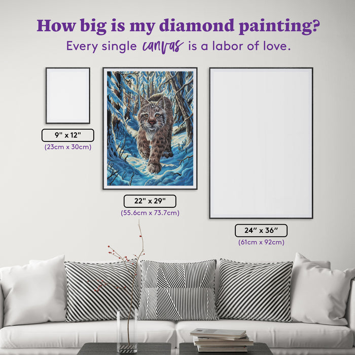 Diamond Painting Snow Lynx 22" x 29" (55.6cm x 73.7cm) / Round with 54 Colors including 2 ABs and 3 Fairy Dust Diamonds / 54,136