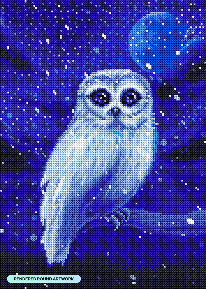 Diamond Painting Snowy Owl-AMZ 13" x 18" (32.8cm x 46cm) / Round with 24 Colors including 2 AB Diamonds and 2 Fairy Dust Diamonds / 19,188