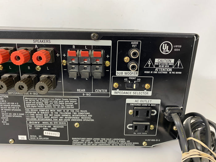 Sony STR-DE835 Stereo AM/FM Receiver *For Parts Only*