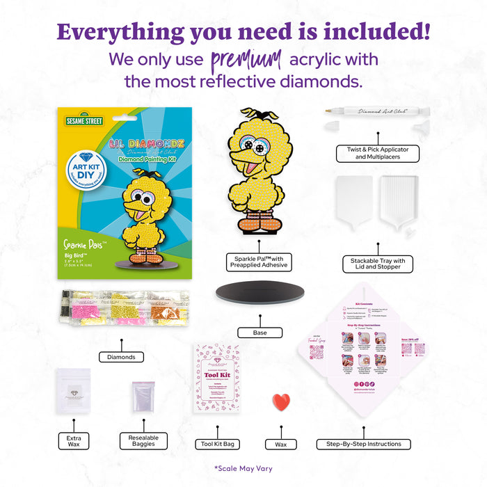 Diamond Painting Sparkle Pals™ - Big Bird 2.8" x 5.5" (7.3cm x 14.1cm) / Round with 5 Colors Including 1 AB and 2 Fairy Dust Diamonds / 515