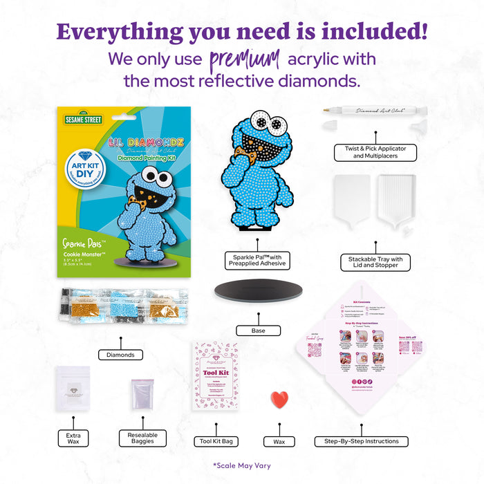 Diamond Painting Sparkle Pals™ - Cookie Monster 3.3" x 5.5" (8.5cm x 14.1cm) / Round with 4 Colors Including 2 ABs / 610