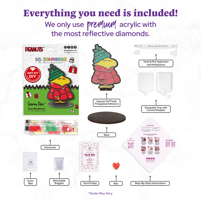 Diamond Painting Sparkle Pals™ - Cozy Woodstock 5.5" x 3.7" (14cm x 9.5cm) / Round with 5 Colors including 1 Iridescent Diamond and 1 Fairy Dust Diamond / 804