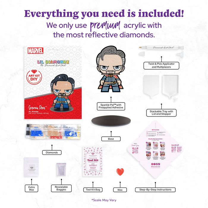 Diamond Painting Sparkle Pals™ - Dr. Strange™ 5.6" x 3.4" (14.3cm x 8.7 cm) / Round with 10 Colors Including 2 ABs and 1 Electro Diamond and 2 Fairy Dust Diamonds / 689