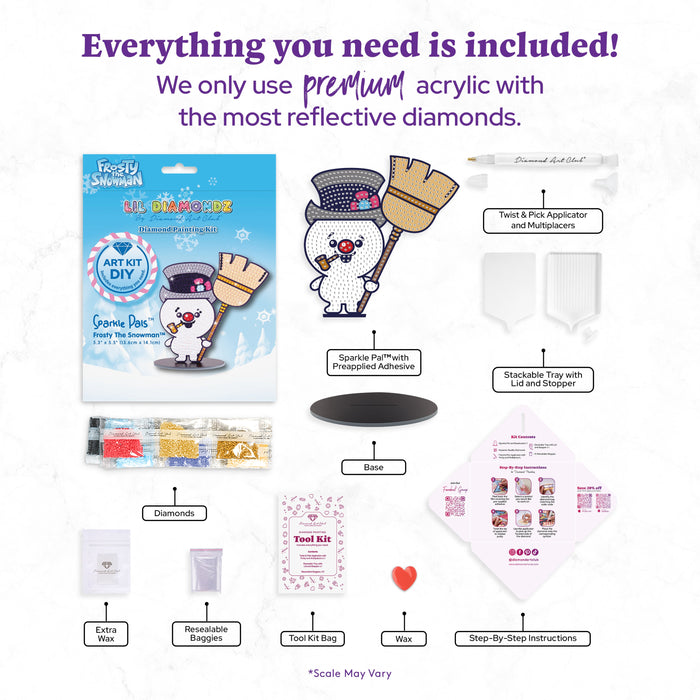 Diamond Painting Sparkle Pals™ - Frosty the Snowman 5.3" x 5.5" (13.6cm x 14.1cm) / Round with 9 Colors including 1 Iridescent Diamond and 3 Fairy Dust Diamonds / 700