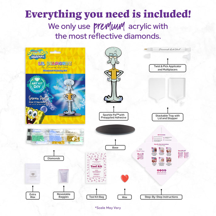 Diamond Painting Sparkle Pals™ - Over It Squidward 1.9" x 5.5" (4.9cm x 14.1cm) / Round with 5 Colors Including 1 AB and 2 Fairy Dust Diamonds / 220