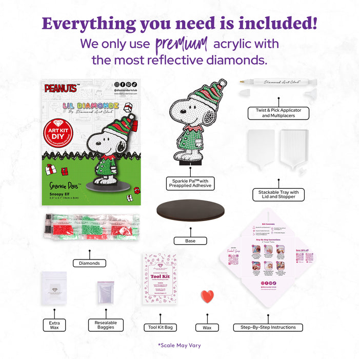 Diamond Painting Sparkle Pals™ - Snoopy Elf 5.5" x 3.1" (14cm x 8cm) / Round with 4 Colors including 2 Fairy Dust Diamonds / 679