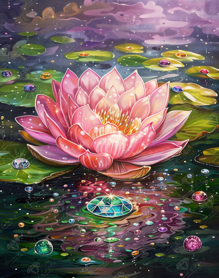 Diamond Painting Sparkling Lotus 22" x 28" (55.8cm x 70.7cm) / Square with 100 Colors including 4 ABs and 1 Iridescent Diamond and  5 Fairy Dust Diamonds / 63,616