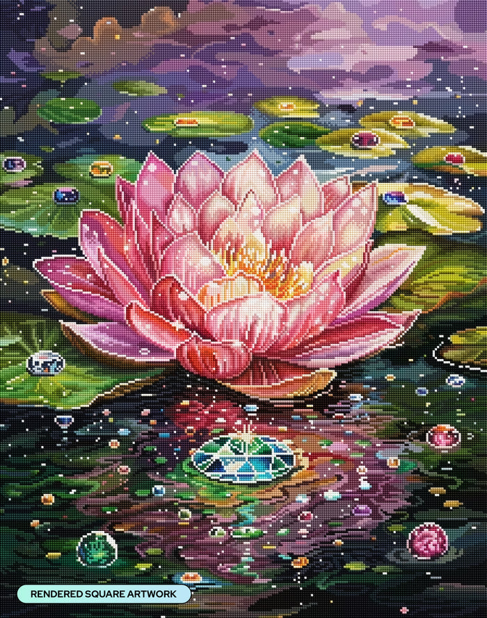 Diamond Painting Sparkling Lotus 22" x 28" (55.8cm x 70.7cm) / Square with 100 Colors including 4 ABs and 1 Iridescent Diamond and  5 Fairy Dust Diamonds / 63,616