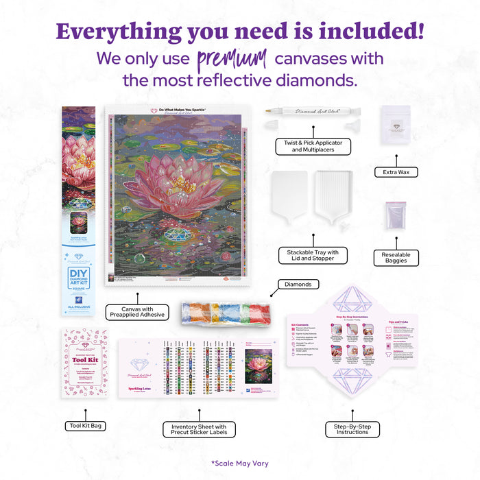 Diamond Painting Sparkling Lotus 22" x 28" (55.8cm x 70.7cm) / Square with 100 Colors including 4 ABs and 1 Iridescent Diamond and  5 Fairy Dust Diamonds / 63,616