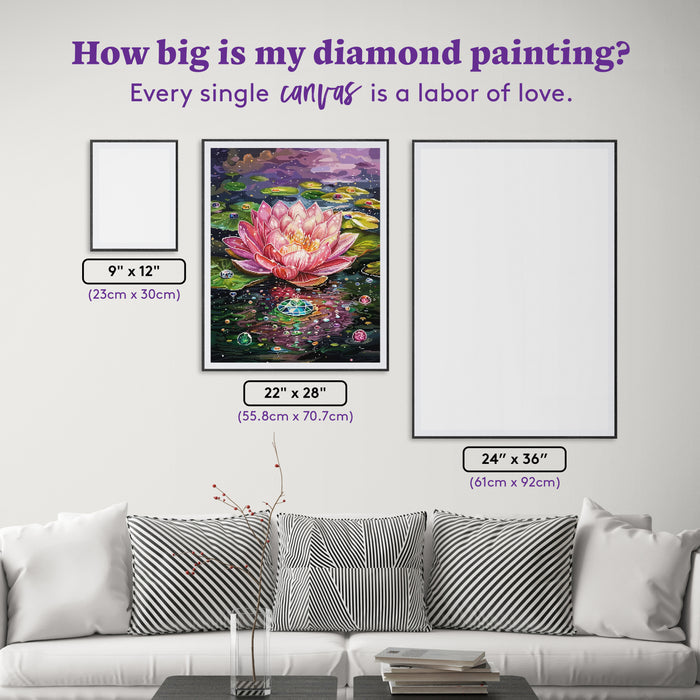Diamond Painting Sparkling Lotus 22" x 28" (55.8cm x 70.7cm) / Square with 100 Colors including 4 ABs and 1 Iridescent Diamond and  5 Fairy Dust Diamonds / 63,616