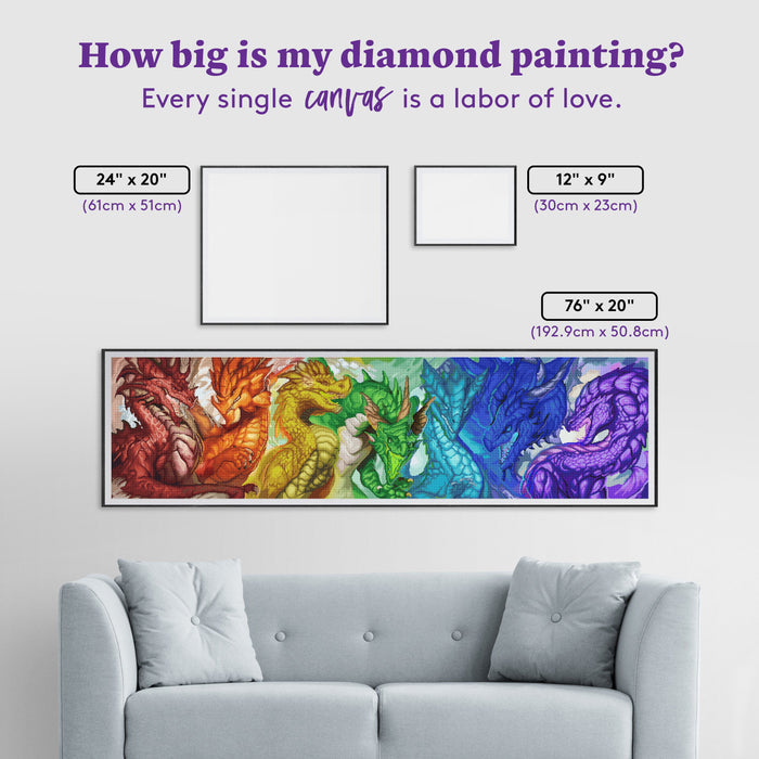 Diamond Painting Spectrum of Dragons 76" x 20" (192.9cm x 50.8cm) / Square With 111 Colors Including 5 ABs and 10 Fairy Dust Diamonds / 158,100