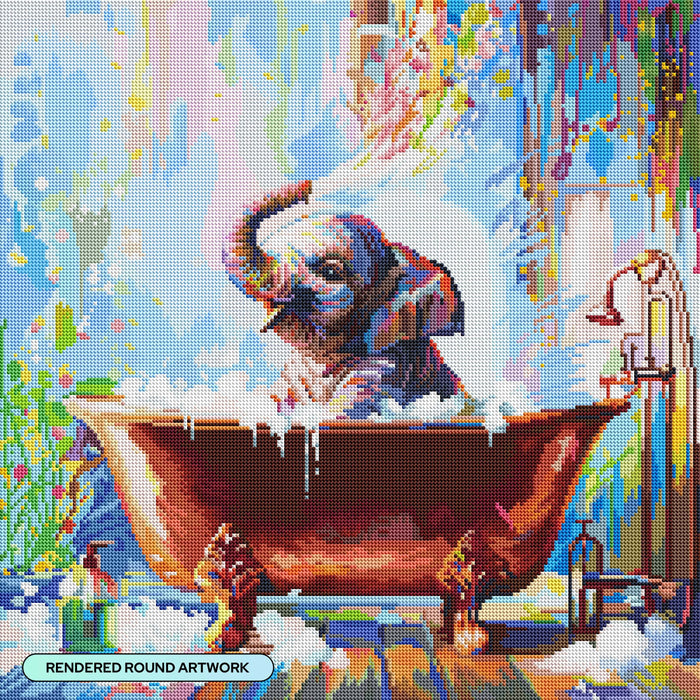 Diamond Painting Splish Splash Baby Elephant 22" x 22" (55.6cm x 55.6cm) / Round with 70 Colors including 2 ABs and 4 Fairy Dust Diamonds / 40,804