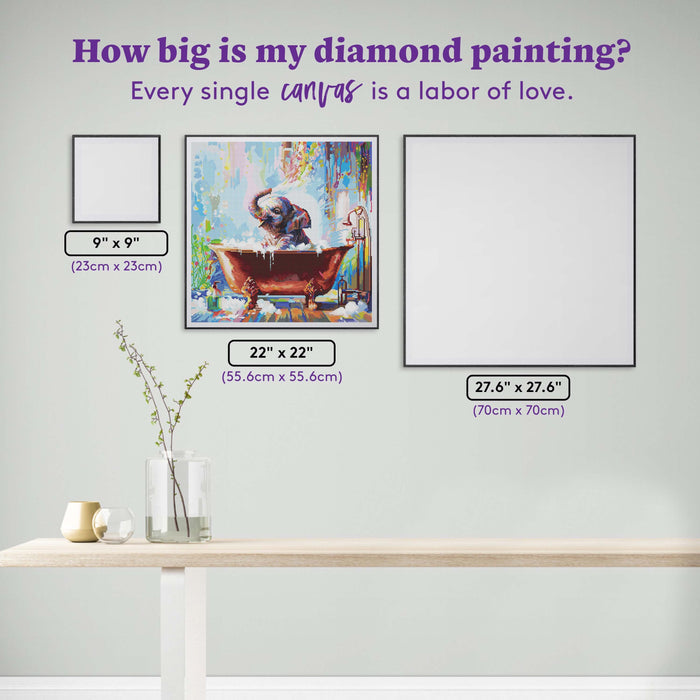 Diamond Painting Splish Splash Baby Elephant 22" x 22" (55.6cm x 55.6cm) / Round with 70 Colors including 2 ABs and 4 Fairy Dust Diamonds / 40,804