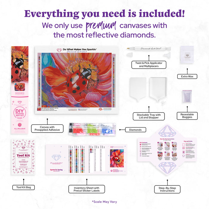 Diamond Painting Spotted in Spring 17" x 13" (42.7cm x 33cm) / Round with 54 Colors including 1 AB and 3 Fairy Dust Diamonds / 18,600
