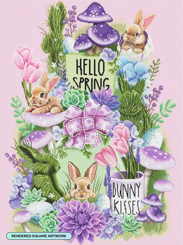 Diamond Painting Spring Bunny Bounty 25.6" x 34.3" (65.0cm x 86.9cm) / Square with 64 Colors including 2 ABs and 1 Iridescent Diamond and 3 Fairy Dust Diamonds / 91,089