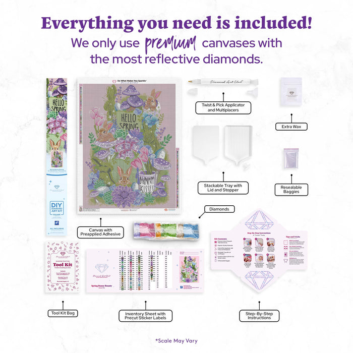 Diamond Painting Spring Bunny Bounty 25.6" x 34.3" (65.0cm x 86.9cm) / Square with 64 Colors including 2 ABs and 1 Iridescent Diamond and 3 Fairy Dust Diamonds / 91,089