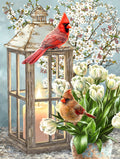 Diamond Painting Spring Cardinals 22" x 29" (55.8cm x 73.7cm) / Square with 83 Colors including 2 ABs and 1 Iridescent Diamond and 1 Fairy Dust Diamond / 66,304