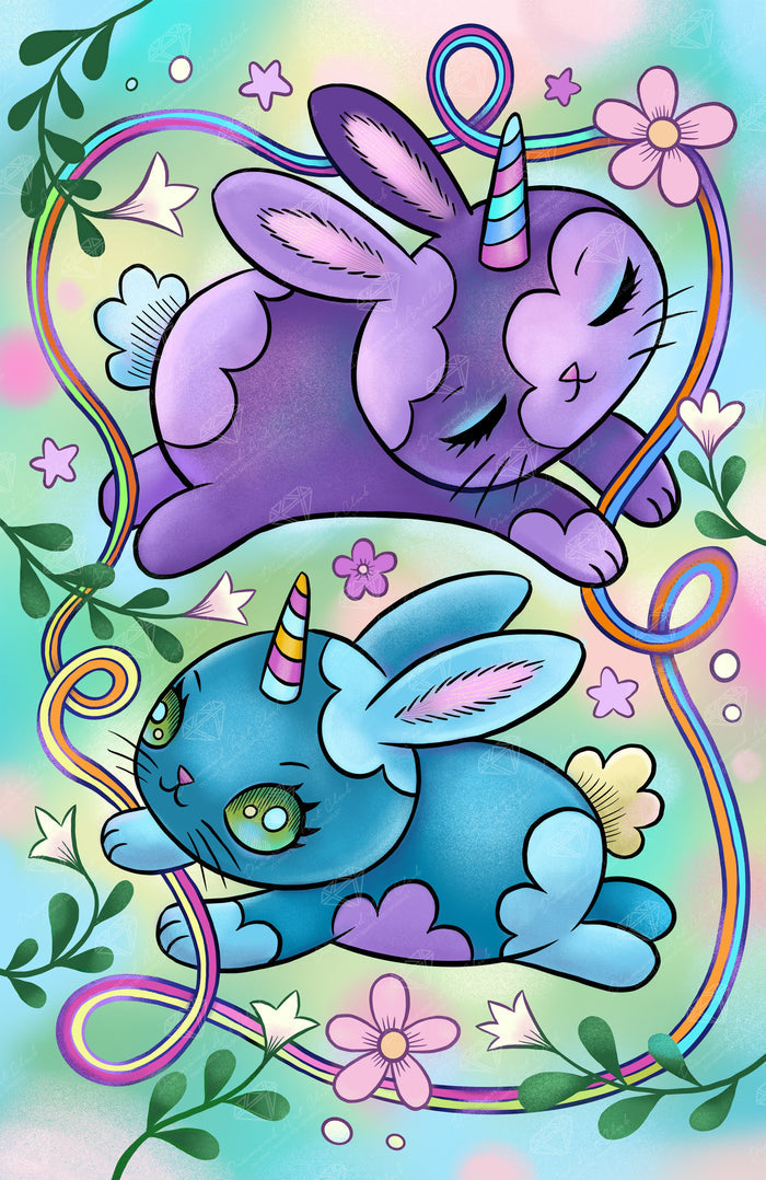 Diamond Painting Spring Unicorn Bunnies 17" x 26" (42.8cm x 66cm) / Square with 59 Colors including 1 AB and 5 Fairy Dust Diamonds / 45,580