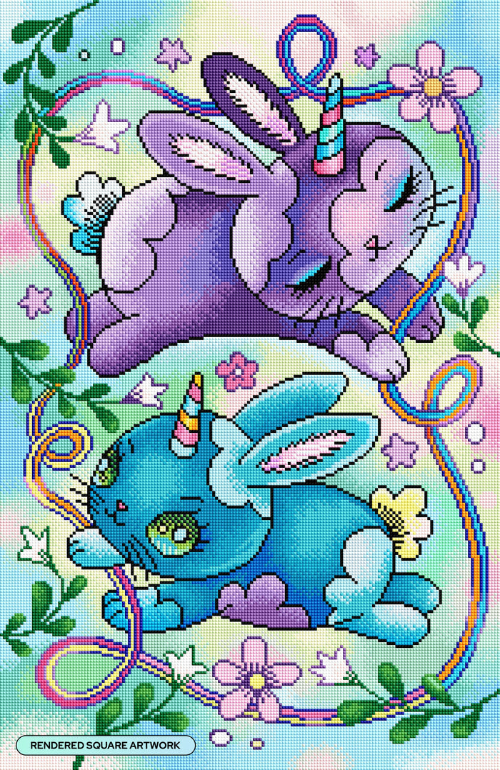 Diamond Painting Spring Unicorn Bunnies 17" x 26" (42.8cm x 66cm) / Square with 59 Colors including 1 AB and 5 Fairy Dust Diamonds / 45,580