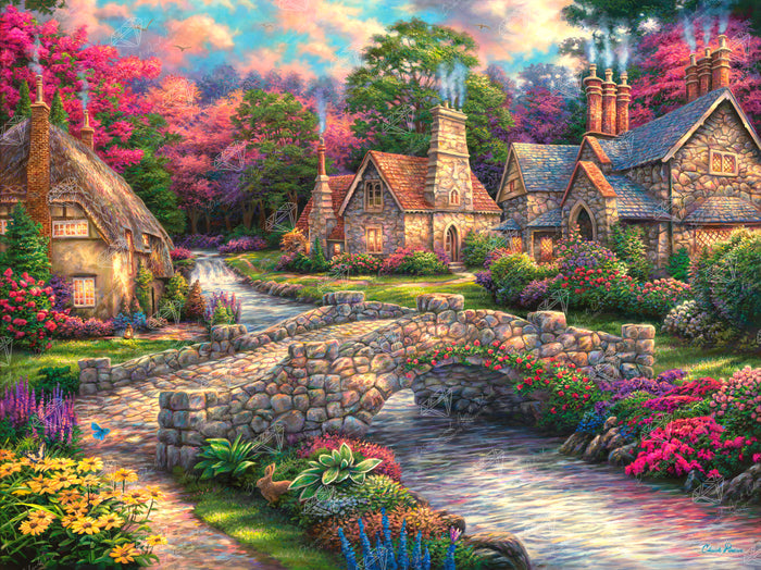 Diamond Painting Storybook Cottages 34.3" x 25.6" (86.9cm x 65cm) / Square With 84 Colors Including 6 ABs and 3 Fairy Dust Diamonds / 91,089