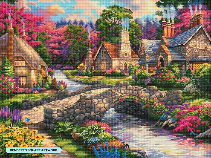 Diamond Painting Storybook Cottages 34.3" x 25.6" (86.9cm x 65cm) / Square With 84 Colors Including 6 ABs and 3 Fairy Dust Diamonds / 91,089