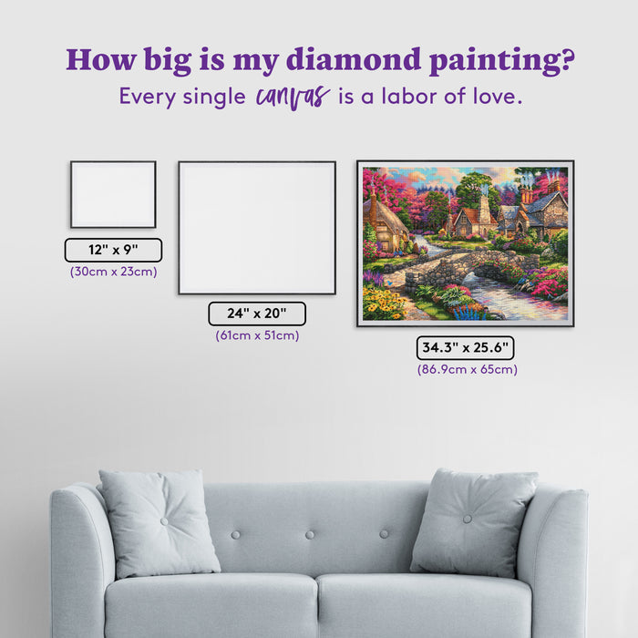 Diamond Painting Storybook Cottages 34.3" x 25.6" (86.9cm x 65cm) / Square With 84 Colors Including 6 ABs and 3 Fairy Dust Diamonds / 91,089