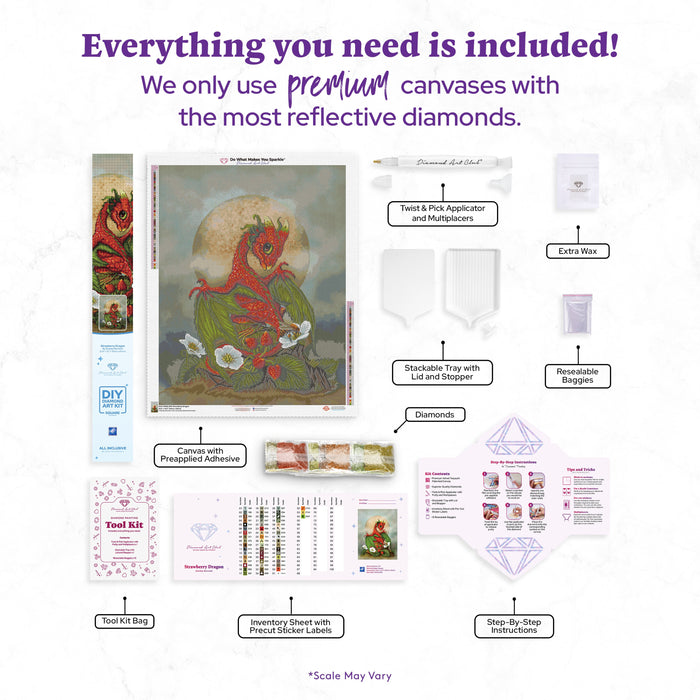 Diamond Painting Strawberry Dragon 25.6" x 32.7" (65cm x 83cm) / Square with 54 Colors including 2 ABs and 3 Fairy Dust Diamonds / 86,913