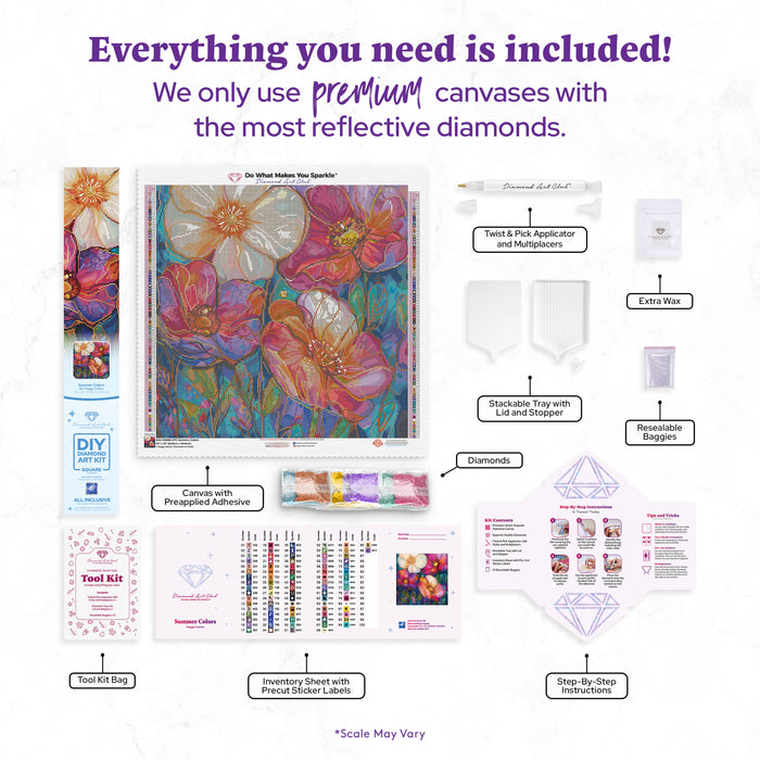 Diamond Painting Summer Colors 22" x 22" (55.8cm x 55.8cm) / Square with 86 Colors including 2 ABs and 1 Iridescent Diamond and 5 Fairy Dust Diamonds / 50,176