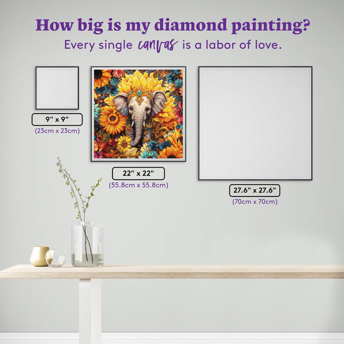 Diamond Painting Sunflower Bath 22" x 22" (55.8cm x 55.8cm) / Square with 81 Colors including 2 ABs and 4 Fairy Dust Diamonds / 50,176