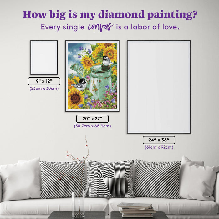 Diamond Painting Sunflower Garden 20" x 27" (50.7cm x 68.9cm) / Round with 52 Colors including 3 ABs and 1 Fairy Dust Diamonds / 44,526