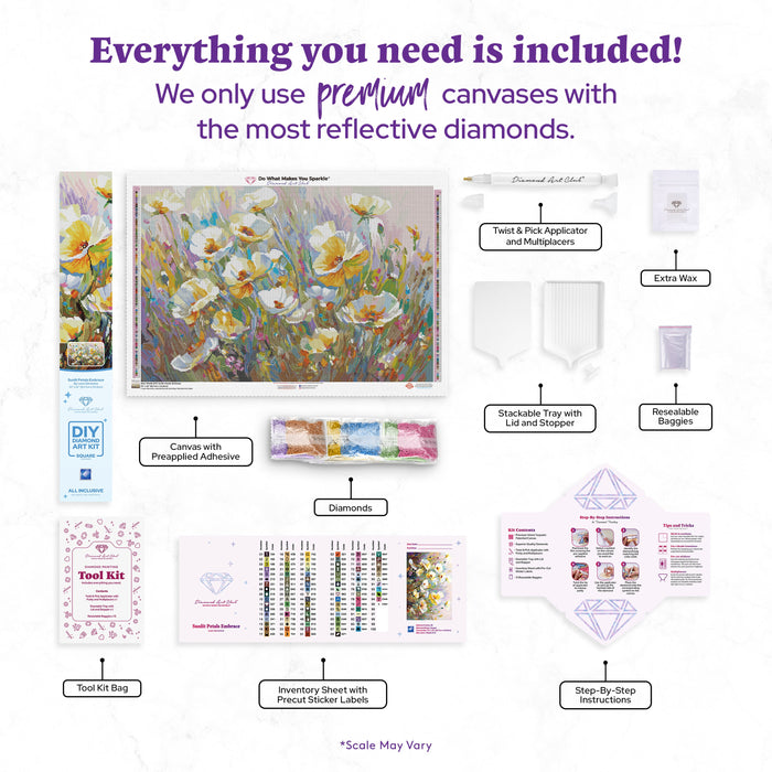 Diamond Painting Sunlit Petals Embrace 33" x 22" (83.7cm x 55.8cm) / Square with 95 Colors including 2 ABs and 3 Fairy Dust Diamonds / 75,264