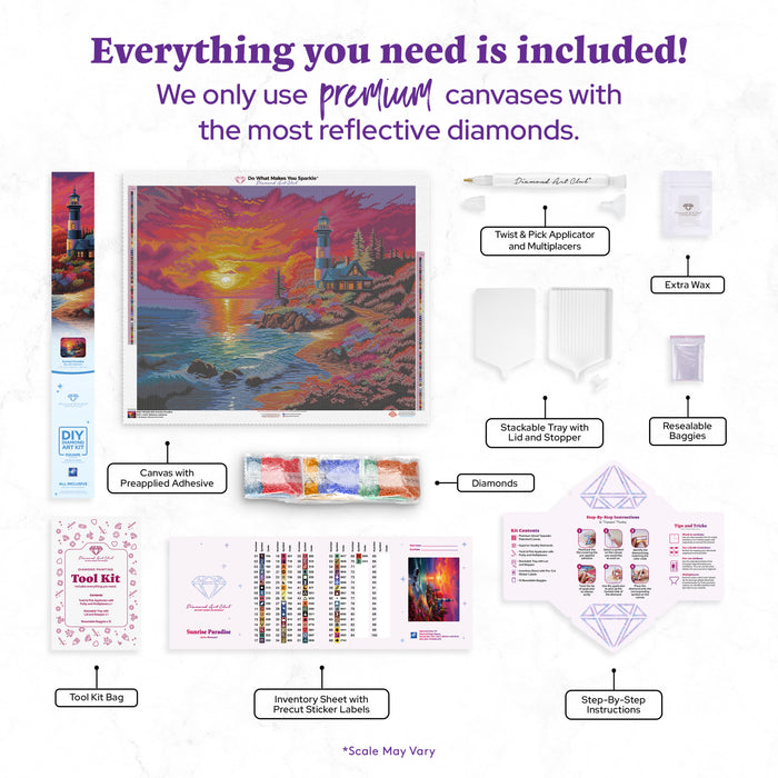 Diamond Painting Sunrise Paradise 31.9" x 25.6" (80.9cm x 65cm) / Square with 70 Colors including 2 ABs and 4 Fairy Dust Diamonds / 84,825