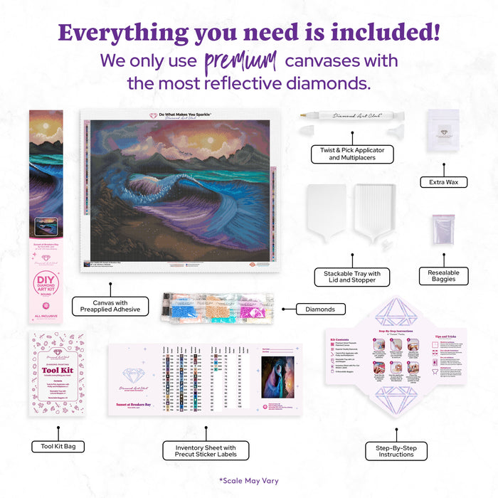 Diamond Painting Sunset at Breakers Bay 28" x 22" (70.7cm x 55.6cm) / Round with 56 Colors including 2 ABs and 2 Fairy Dust Diamonds / 51,914