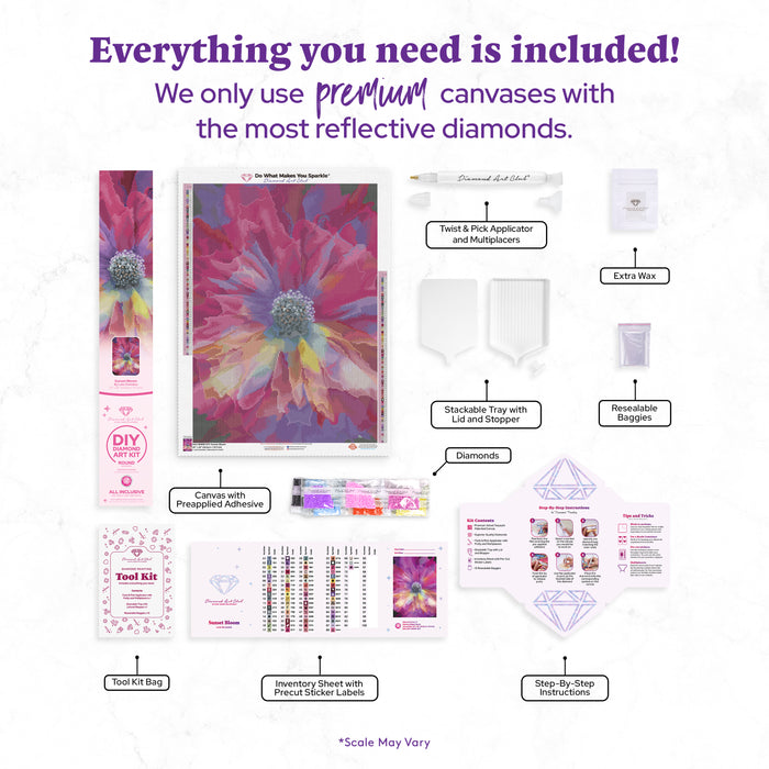 Diamond Painting Sunset Bloom 20" x 28" (50.6cm x 70.7cm) / Round with 71 Colors including 4 ABs and 1 Fairy Dust Diamond / 47,288