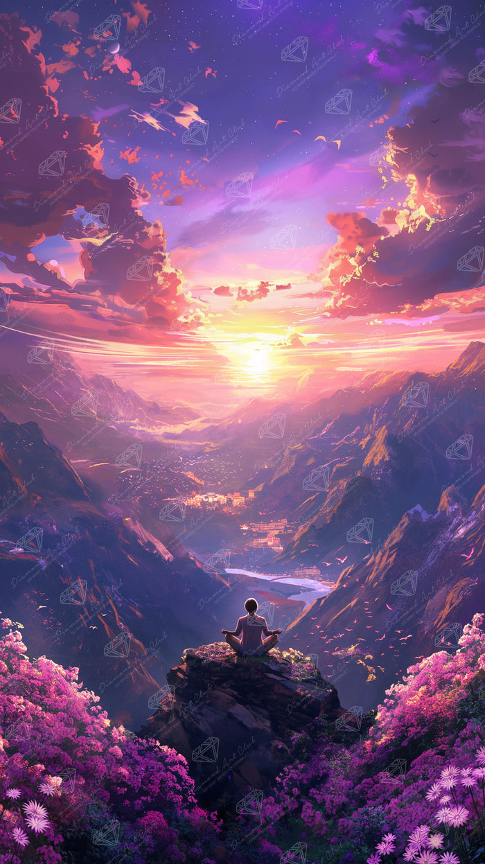 Diamond Painting Sunset Meditation 25.6" x 45.7" (65cm x 115.7cm) / Square with 64 Colors including 2 ABs and 2 Fairy Dust Diamonds / 121,365