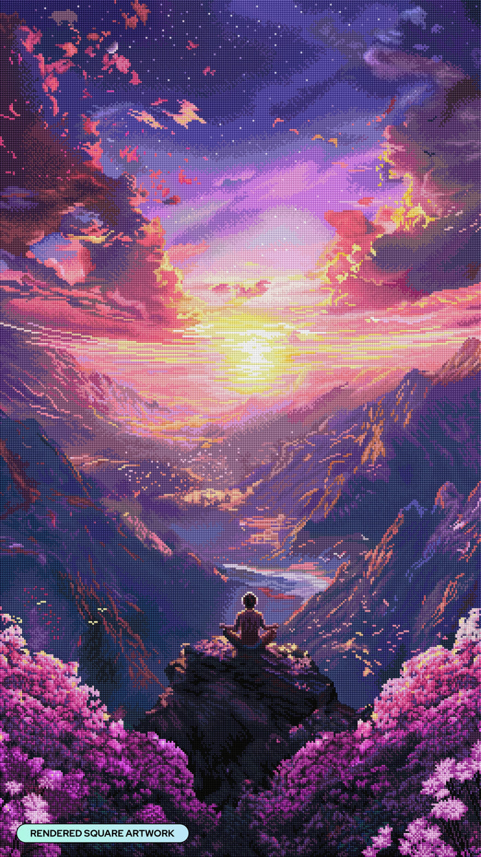 Diamond Painting Sunset Meditation 25.6" x 45.7" (65cm x 115.7cm) / Square with 64 Colors including 2 ABs and 2 Fairy Dust Diamonds / 121,365