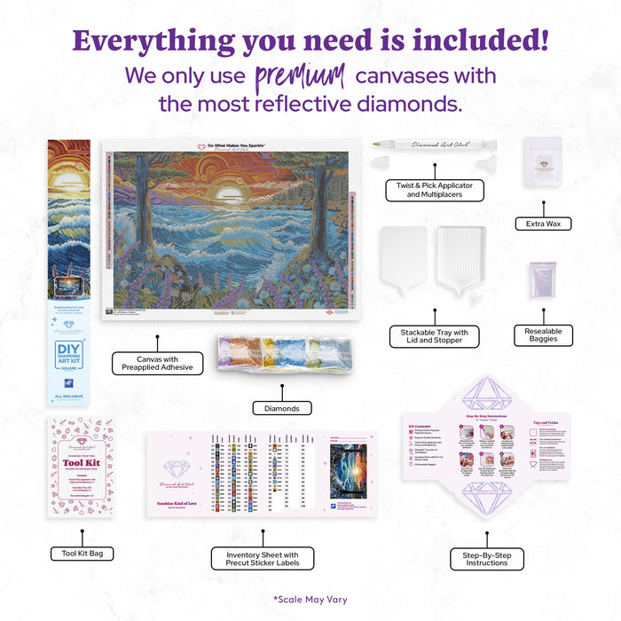 Diamond Painting Sunshine Kind of Love 33" x 22" (83.6cm x 55.8cm) / Square with 63 Colors including 2 ABs and 5 Fairy Dust Diamonds / 75,264