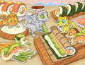 Diamond Painting Sushi Whelps Making Sushi 30.7" x 23.6" (77.9cm x 60cm) / Square With 61 Colors Including 1 AB and 6 Fairy Dust Diamonds / 75,433