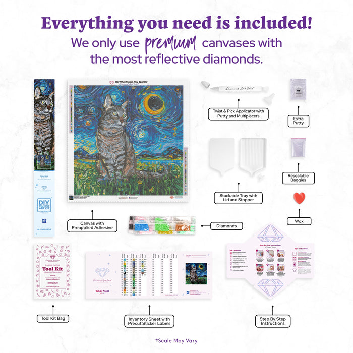 Diamond Painting Tabby Night 25.6" x 25.6" (65cm x 65cm) / Square with 42 Colors including 4 ABs / 68,121